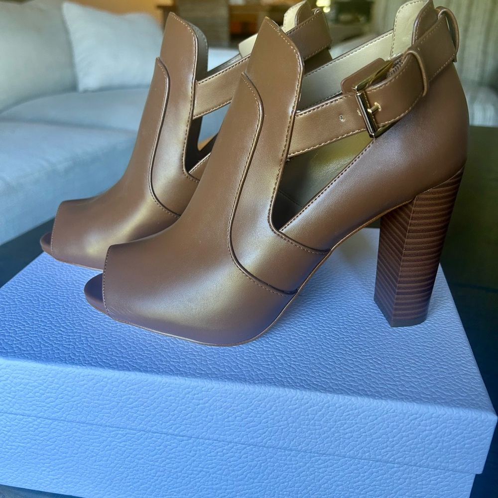 Michael Kors Tan Peep-Toe Ankle Booties